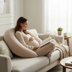 Coussin de grossesse et d’allaitement en C – coton bio beige foncé