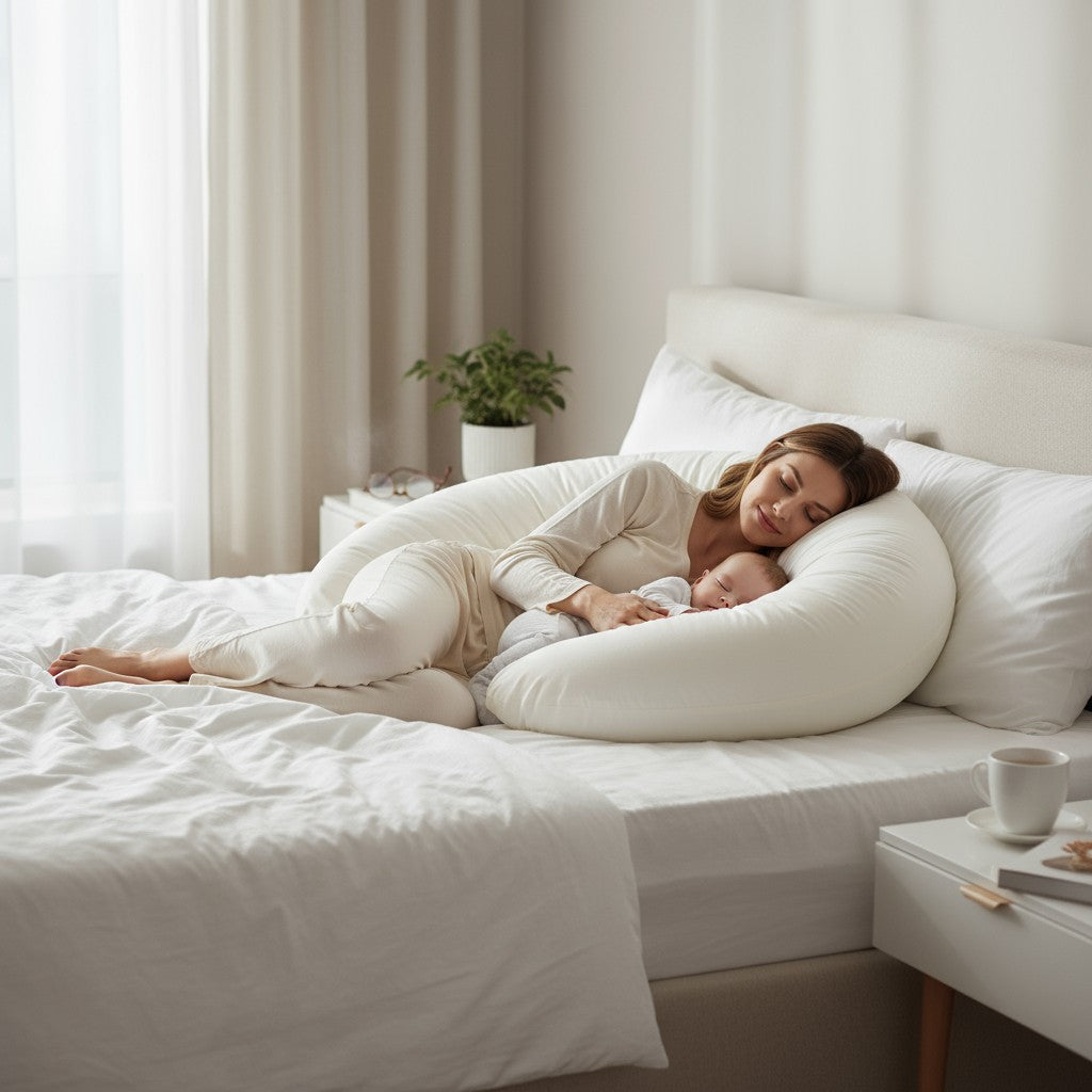 Coussin de grossesse et d’allaitement en C – coton bio beige